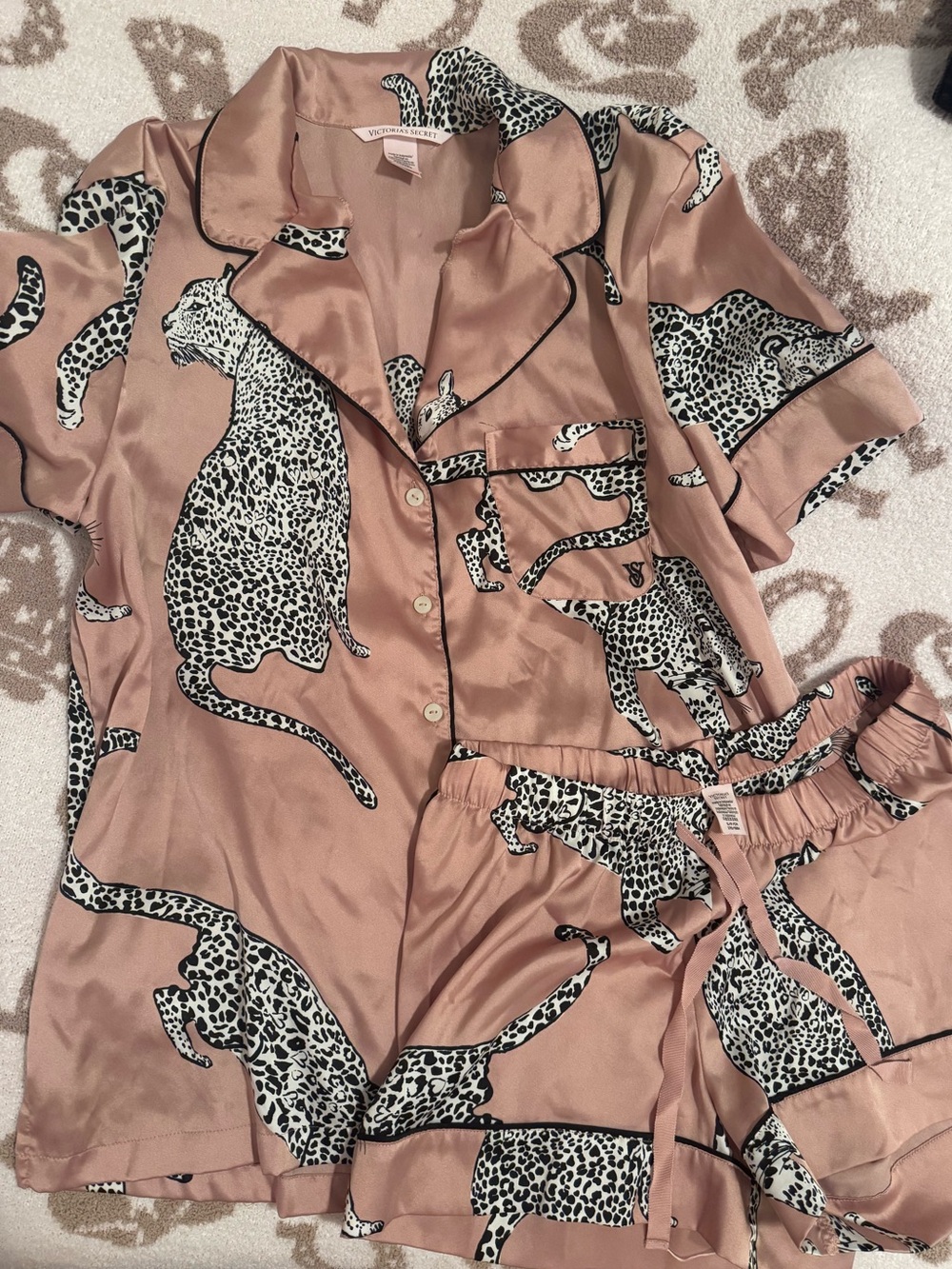 Victoria's Secret Blush Pink Leopard Satin Pajama Set